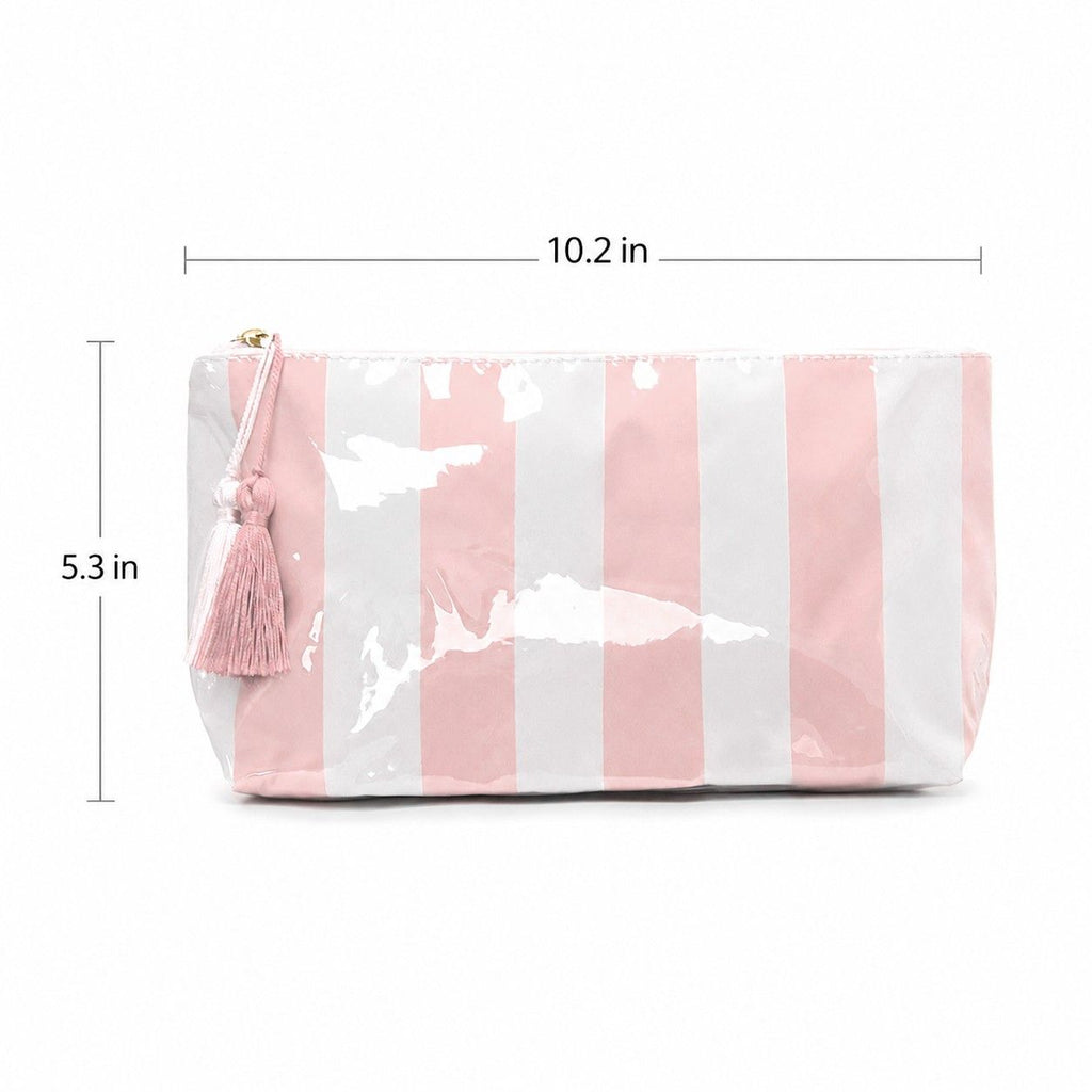 Striped PVC Cosmetic Pouch Makeup Bag with Zip Closure