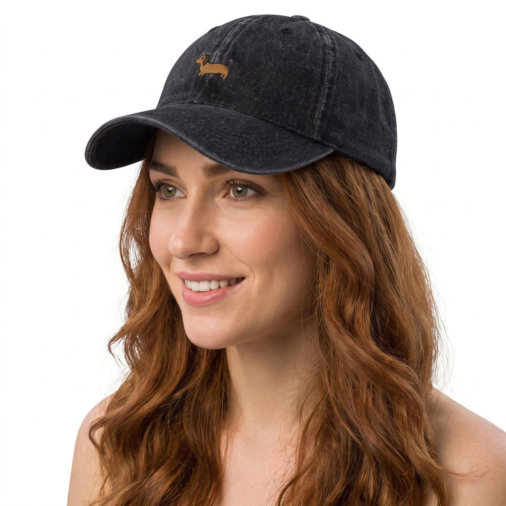Embroidered Dachshund Baseball Cap Washed Curved Brim Casual Hat