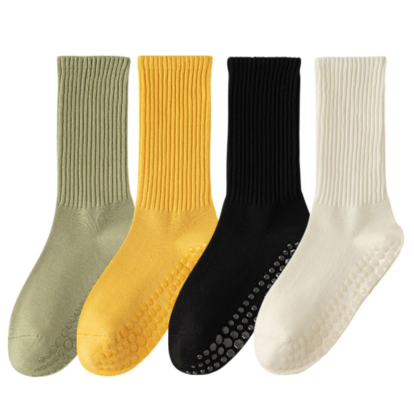 Anna-Kaci 4-Pack Women's Anti-Slip Yoga Socks with Grips Comfortable Ribbed Design for Exercise and Indoor Use