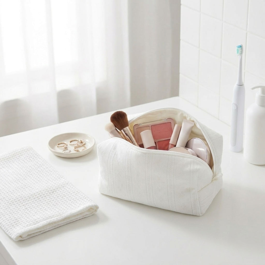 Knit Makeup Bag Large Capacity Cosmetic Pouch Travel Toiletry Organizer