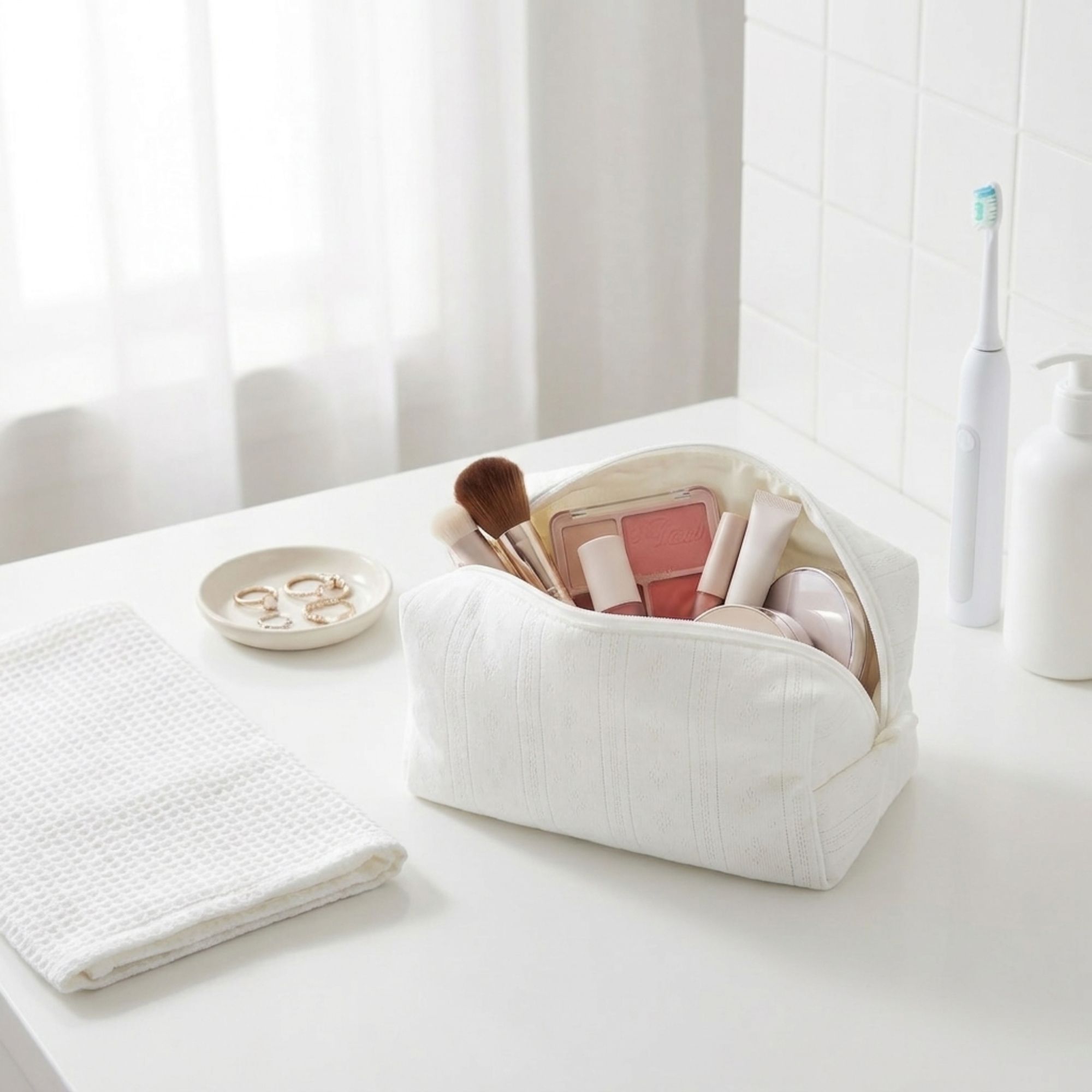 Knit Makeup Bag Large Capacity Cosmetic Pouch Travel Toiletry Organizer