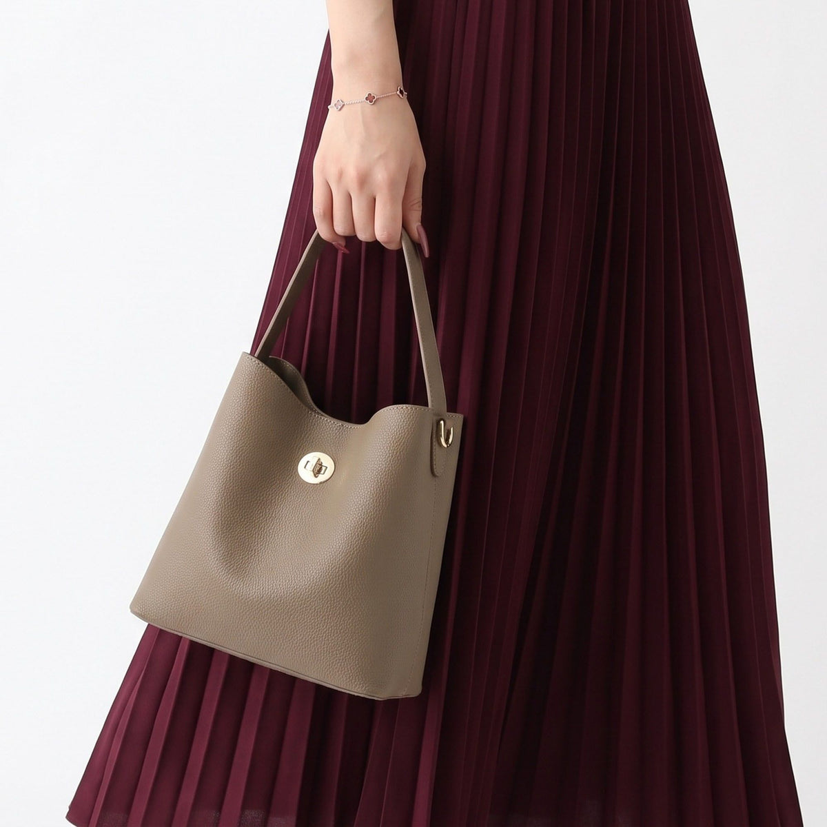 Textured Bucket Bag with Detachable Strap