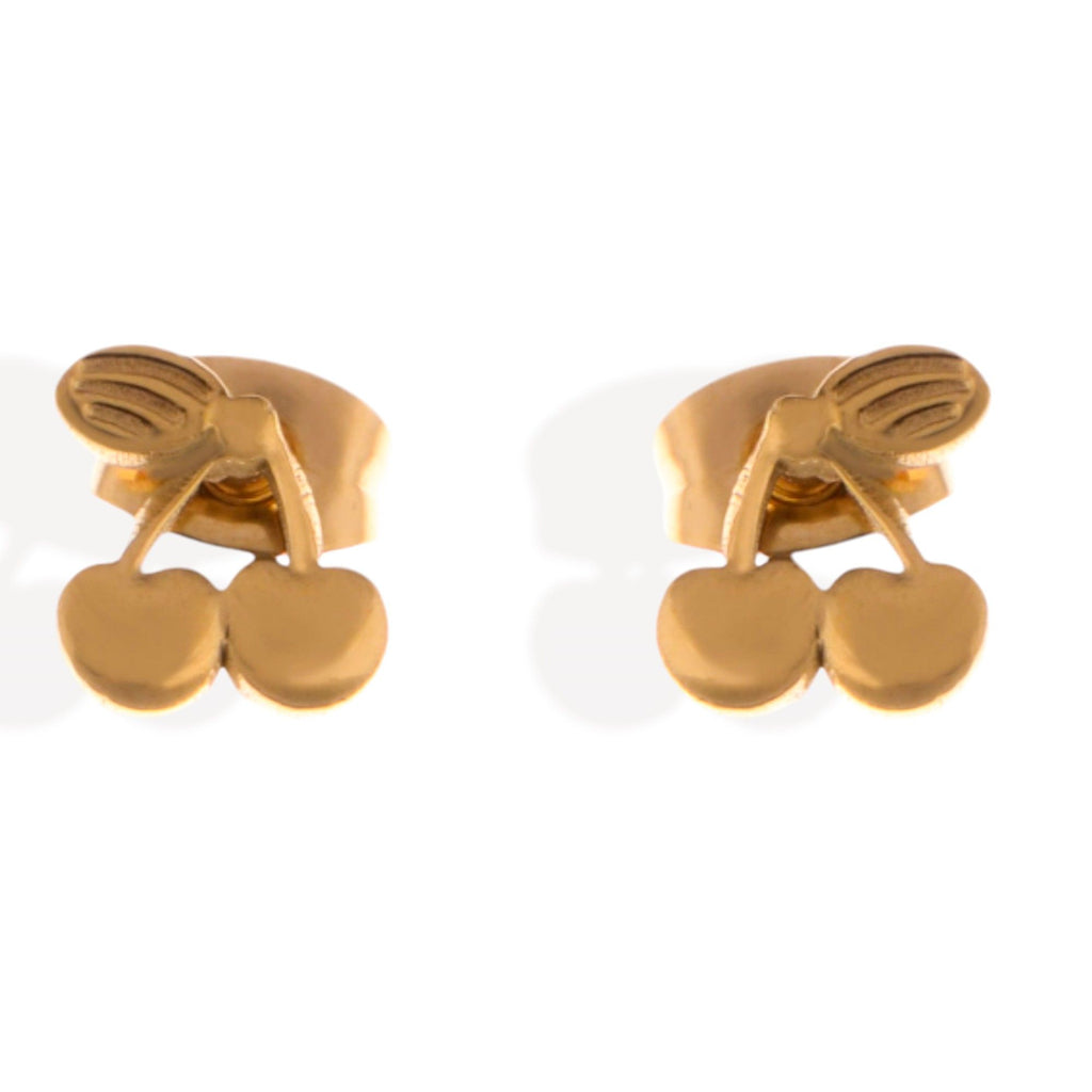 Women's Gold Tone Cherry Shaped Stud Fashion Earrings with Leaf Detail