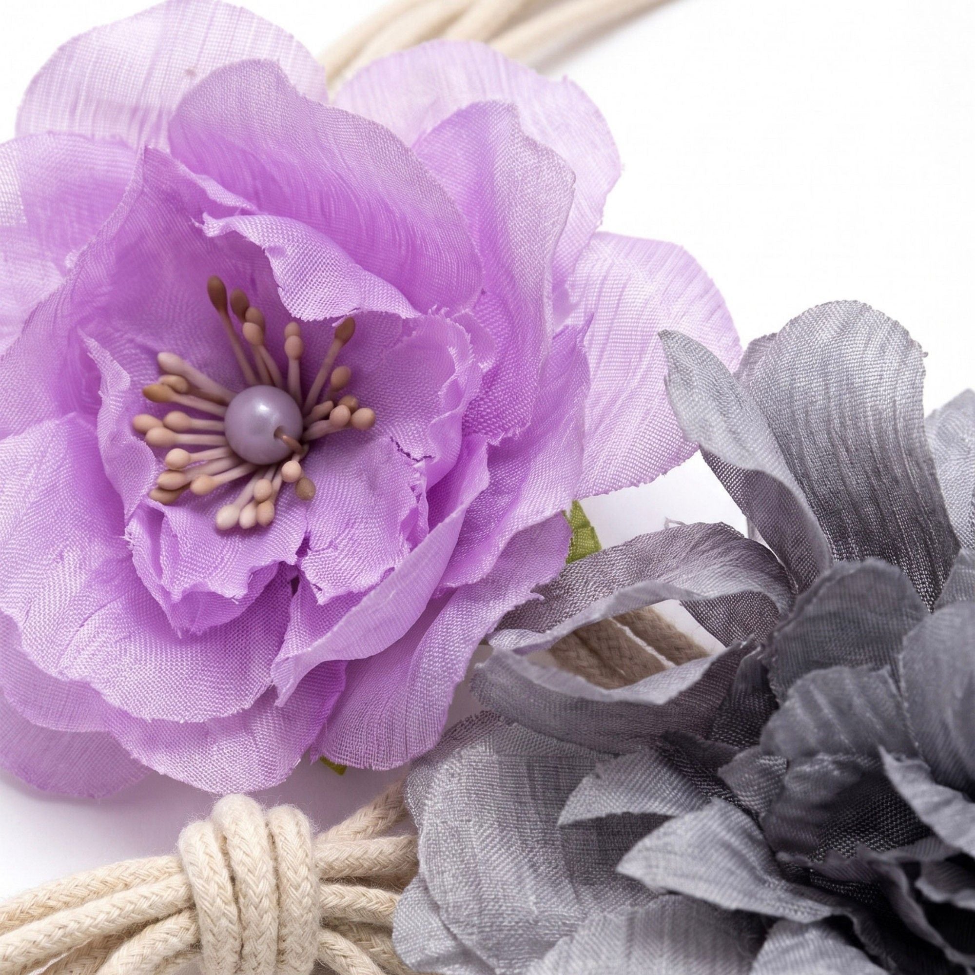 Dual Fabric Flower Braided Wrap Waist Belt Adjustable Floral Statement Waist Jewelry 43.3in