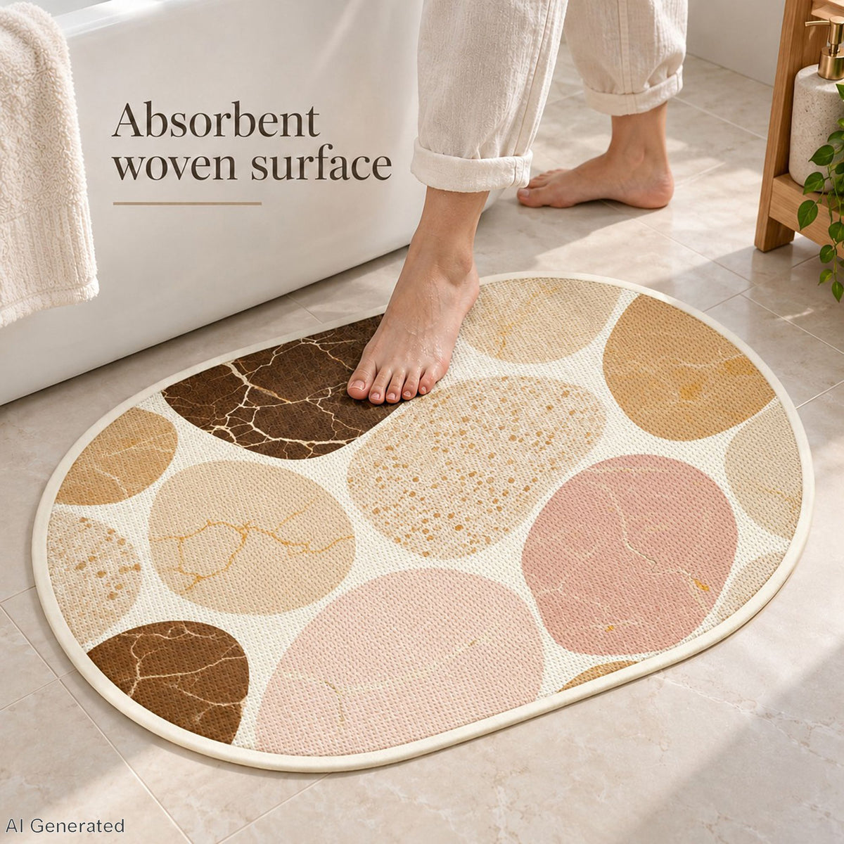 Oval Absorbent Bath Mat with Abstract Stone Print