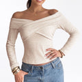 Off Shoulder Criss Cross Long Sleeve Knit Top