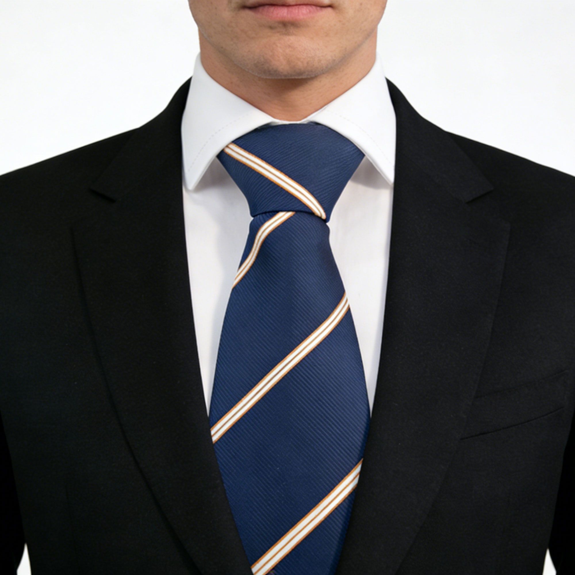 Anna-Kaci Men's Polyester Filament Tie with White Diagonal Stripes - Formal/Casual Necktie for Business, Weddings & Daily Wear