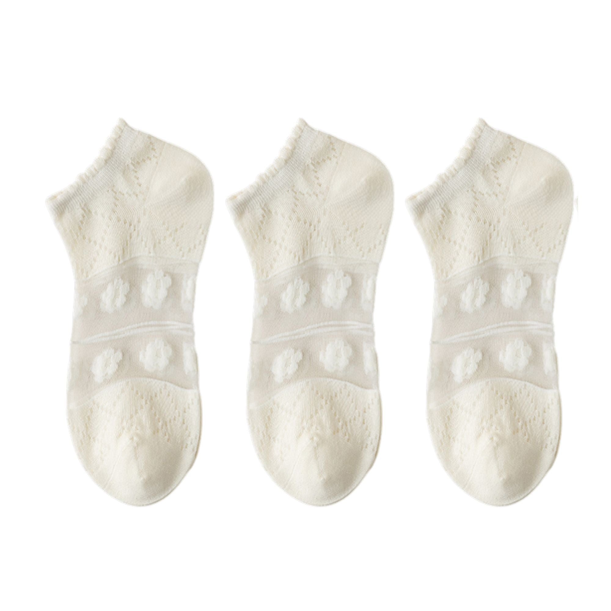 Anna-Kaci Women's 3-Pack Sheer Lace Ice Silk Ankle Socks with Floral Knit Design Lightweight Breathable Style