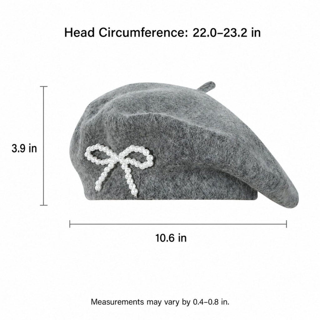 Pearl Bow Embellished Knit Wool Beret