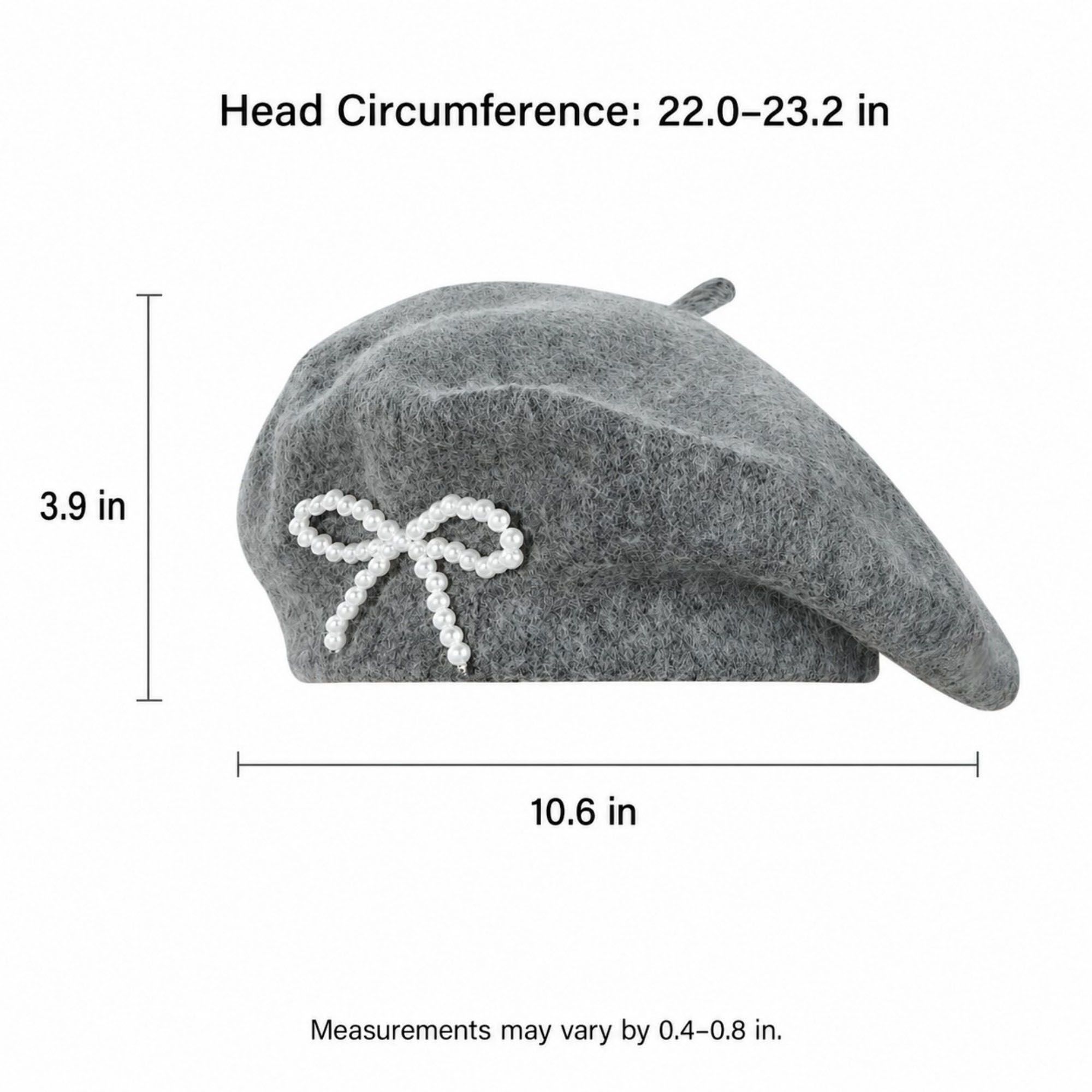 Pearl Bow Embellished Knit Wool Beret