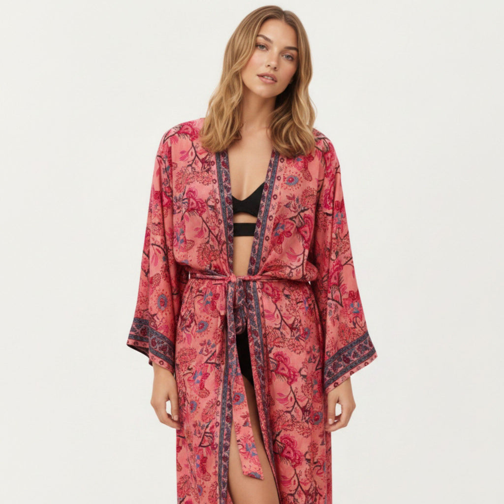 Anna-Kaci Women's Floral Paisley Maxi Dress with Long Sleeves Adjustable Waist Tie and Flowing Relaxed Fit
