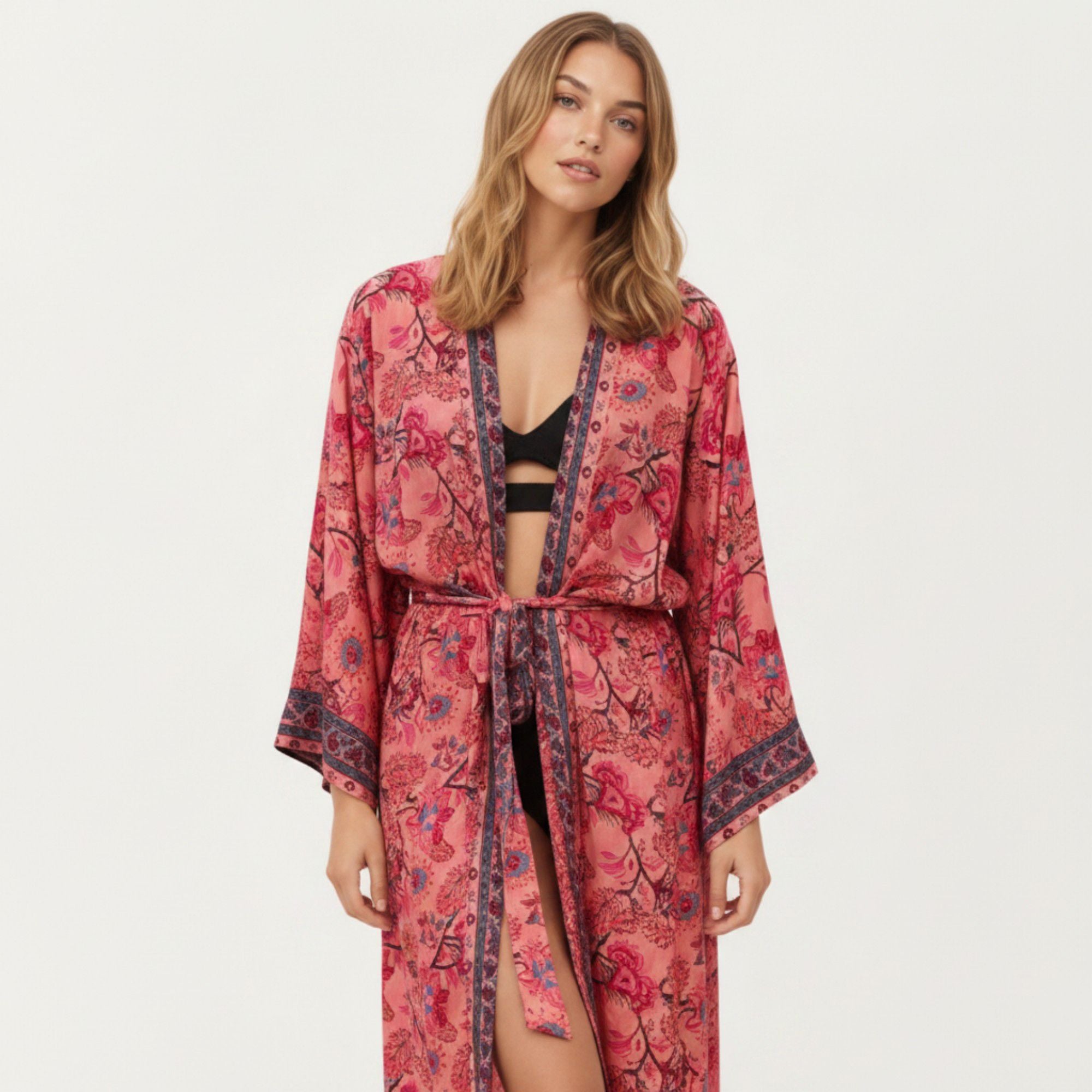 Anna-Kaci Women's Floral Paisley Maxi Dress with Long Sleeves Adjustable Waist Tie and Flowing Relaxed Fit
