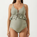 Anna-Kaci Swim Women's Maternity One-Piece Swimsuit with Ruffle Trim and Front Tie Detail
