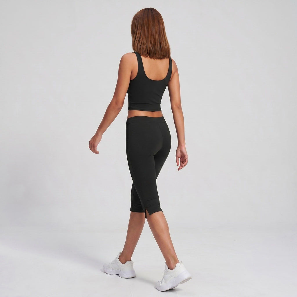 High Waist Capri Leggings Side Slit Cropped Workout Yoga Pants