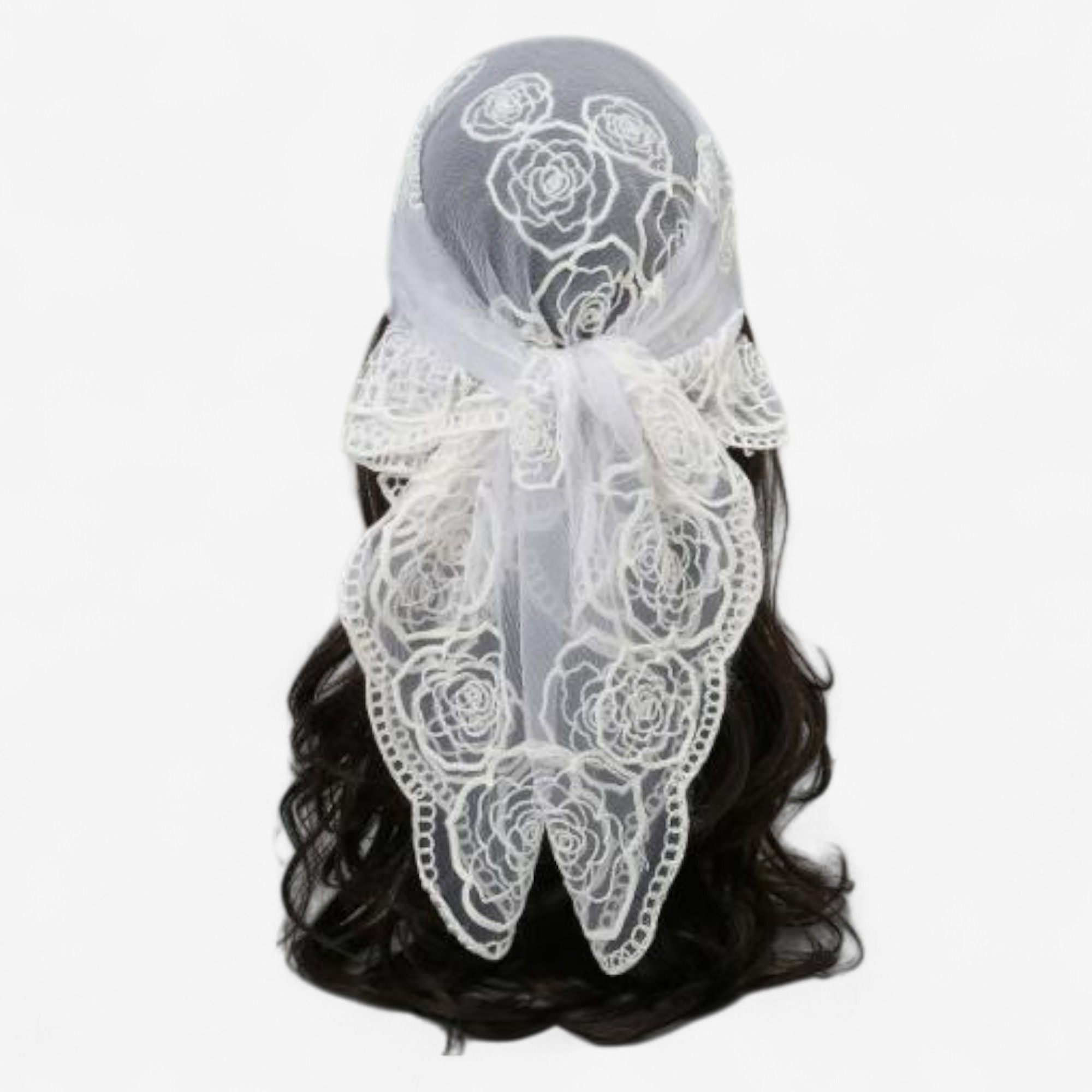 Anna-Kaci Women's Sheer Lace Neck Scarf with Embroidered Rose Floral Edging and Scalloped Trim Detail