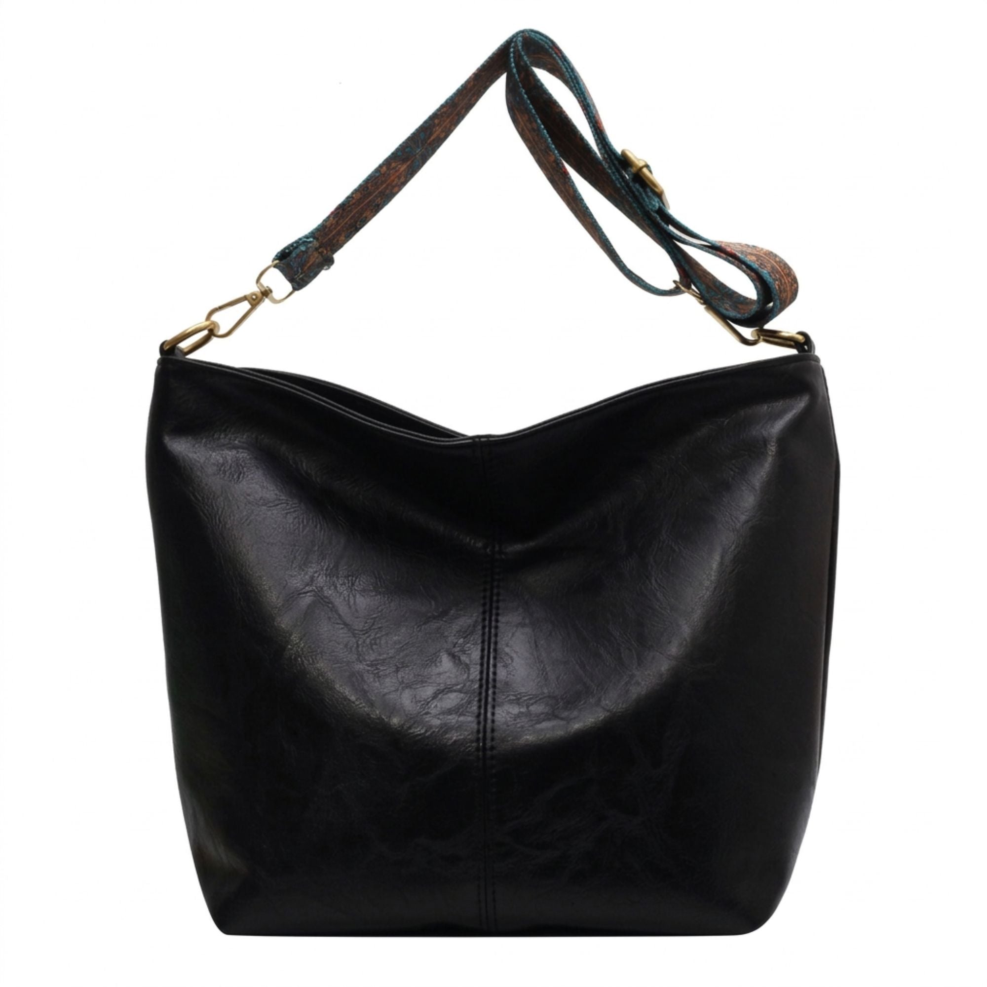 Faux Leather Hobo Shoulder Bag with Adjustable Wide Strap and Zipper Pockets