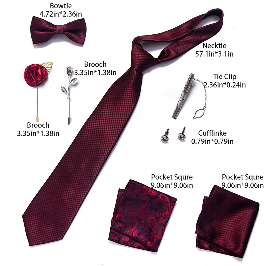 Men's Micro Grid Pattern Bow Tie Gift Set Pre-Tied Bowtie Pocket Square Cufflinks Tie Clip Formal Accessory Set