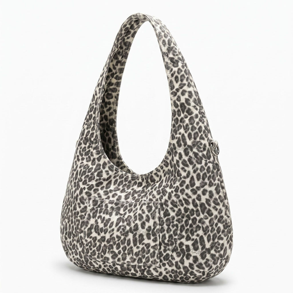 Leopard Print Hobo Tote Bag with Wide Shoulder Strap and Exterior Pocket 12.5x8x0.4in