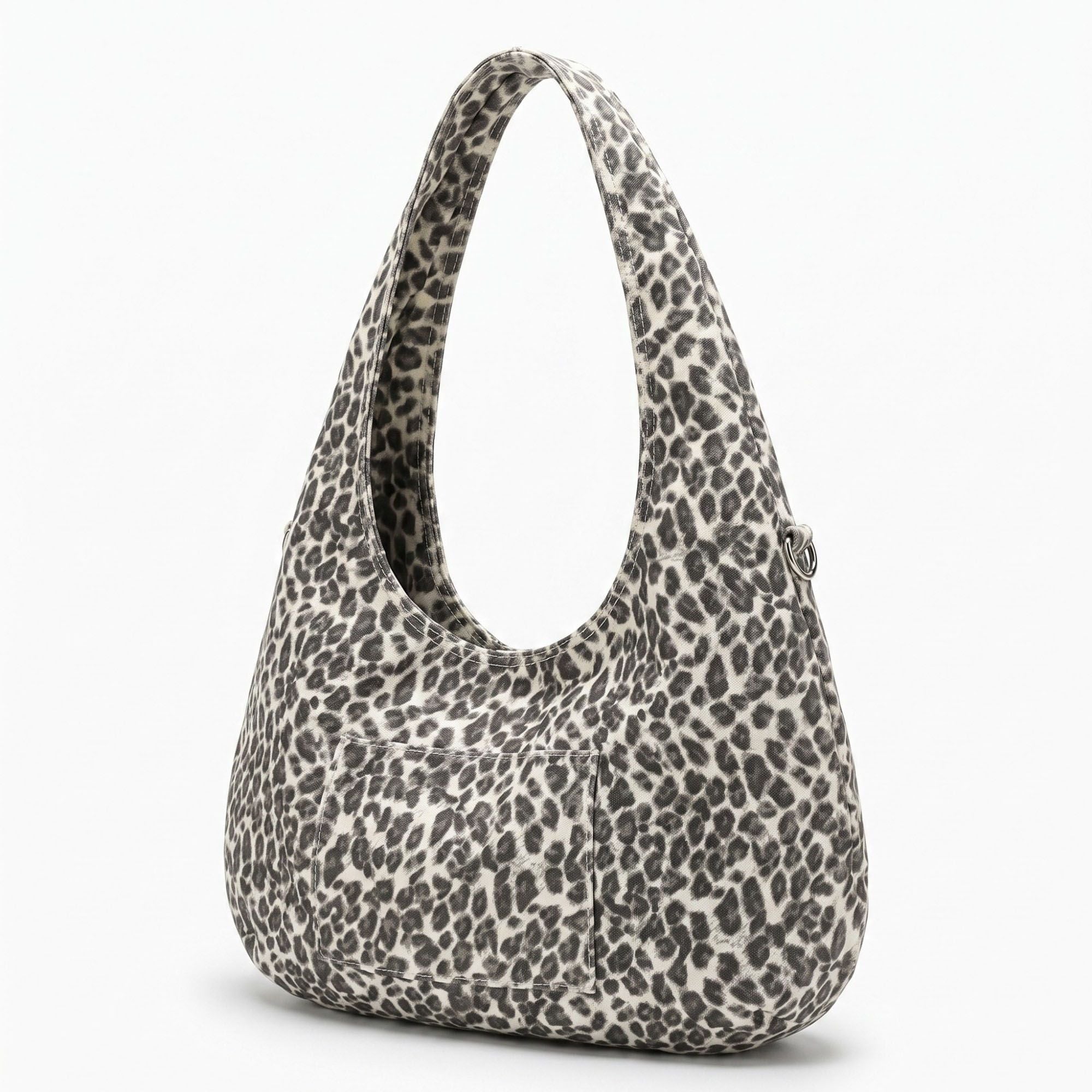 Leopard Print Hobo Tote Bag with Wide Shoulder Strap and Exterior Pocket 12.5x8x0.4in