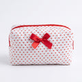 Womens Quilted Heart Print Makeup Bag with Bow Cosmetic Pouch
