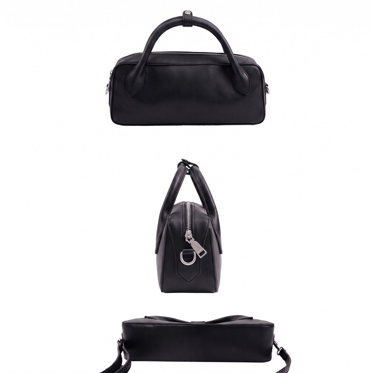 Structured Top Handle Handbag with Zipper Closure and Shoulder Strap