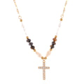 Beaded Cross Pendant Fashion Necklace with Faceted Stones and Gold Chain