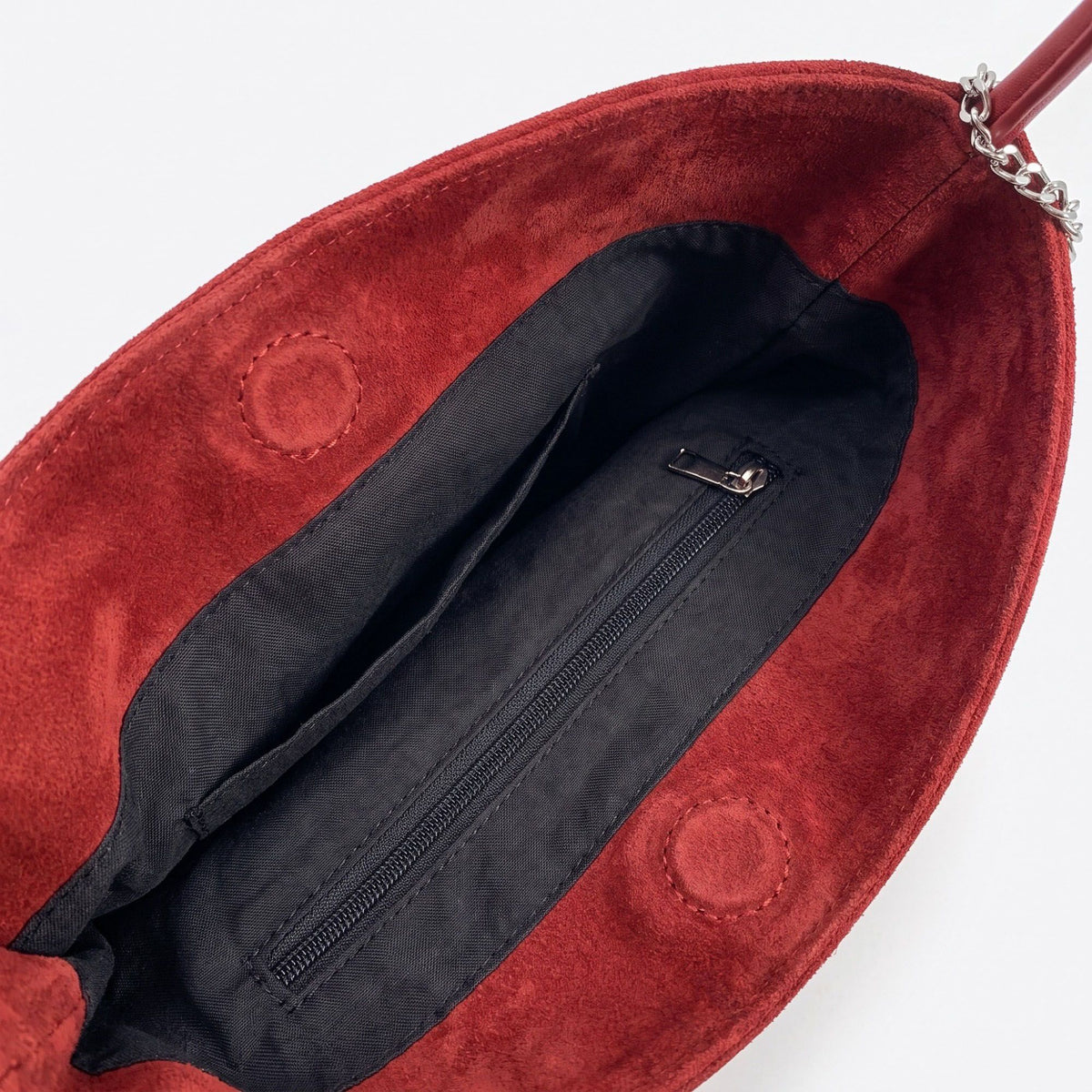 Faux Suede Bucket Shoulder Bag with Chain Accent