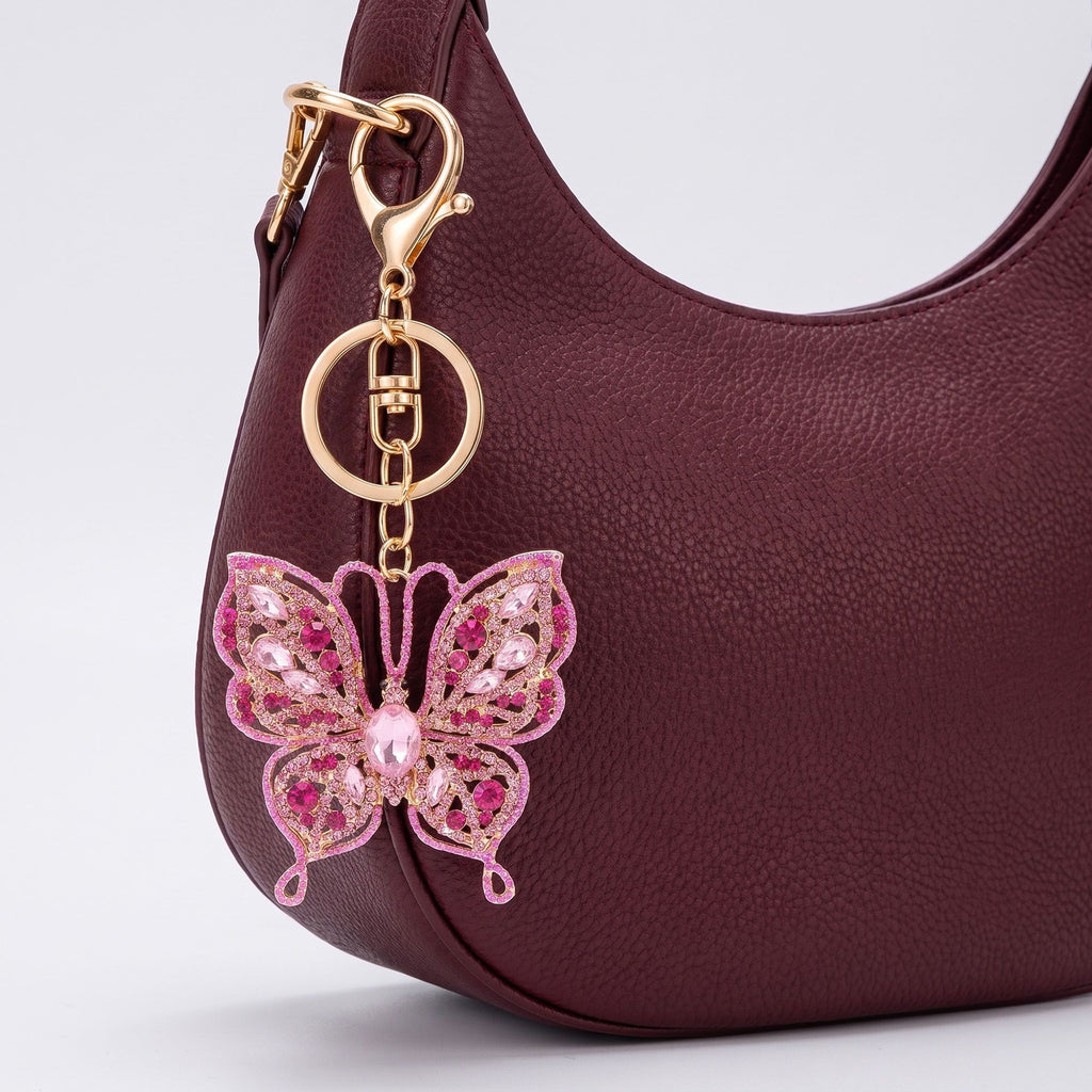 2pc Butterfly Rhinestone Keychain Bag Charm with Lobster Clasp Cute