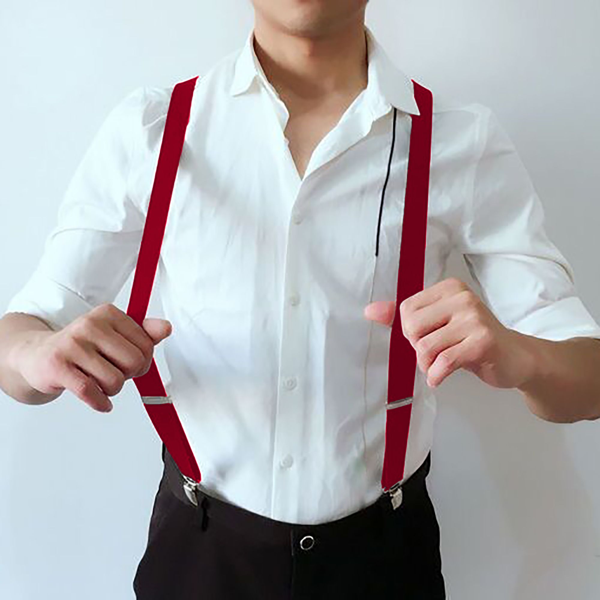 Anna-Kaci Men's Elastic Suspenders 47 inches - Adjustable 4-Clips Formal & Casual Suspenders for Trousers