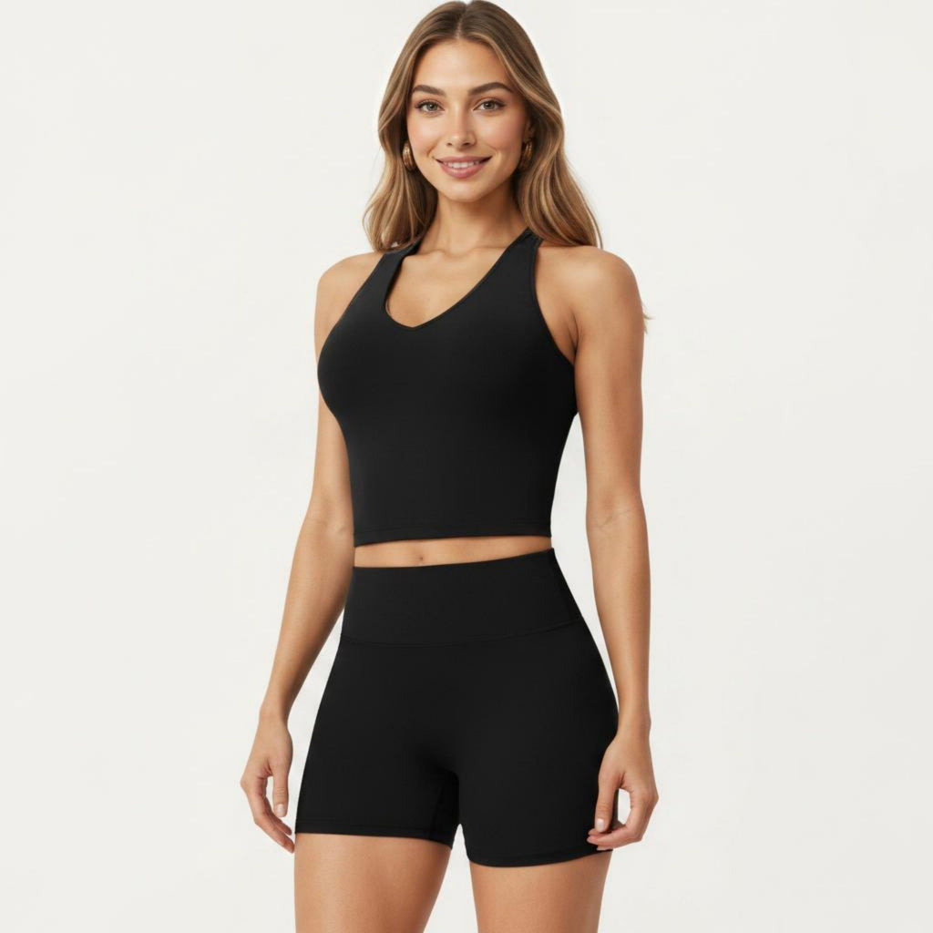 Anna-Kaci Active Women's High Neck Longline Sports Bra with Open Back and Cropped Active Fit
