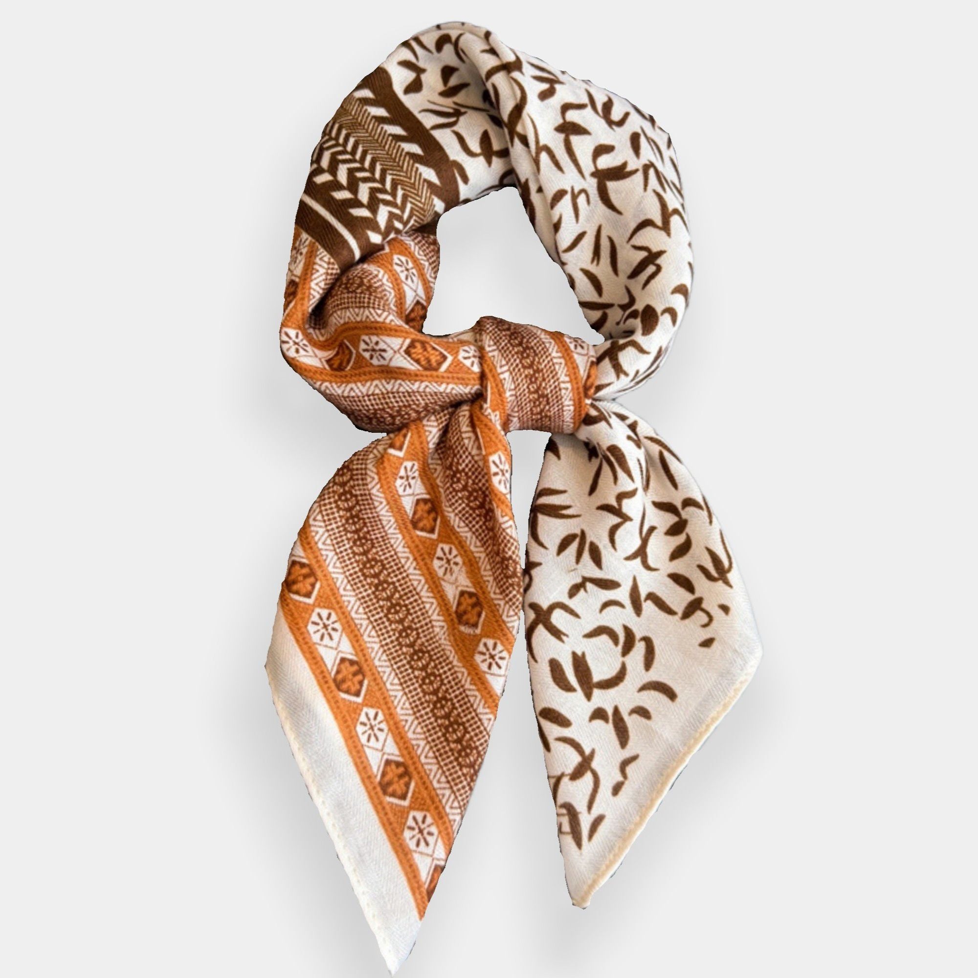 Anna-Kaci Women's Geometric and Leaf Print Satin Square Scarf with Contrasting Patterns 27x27in
