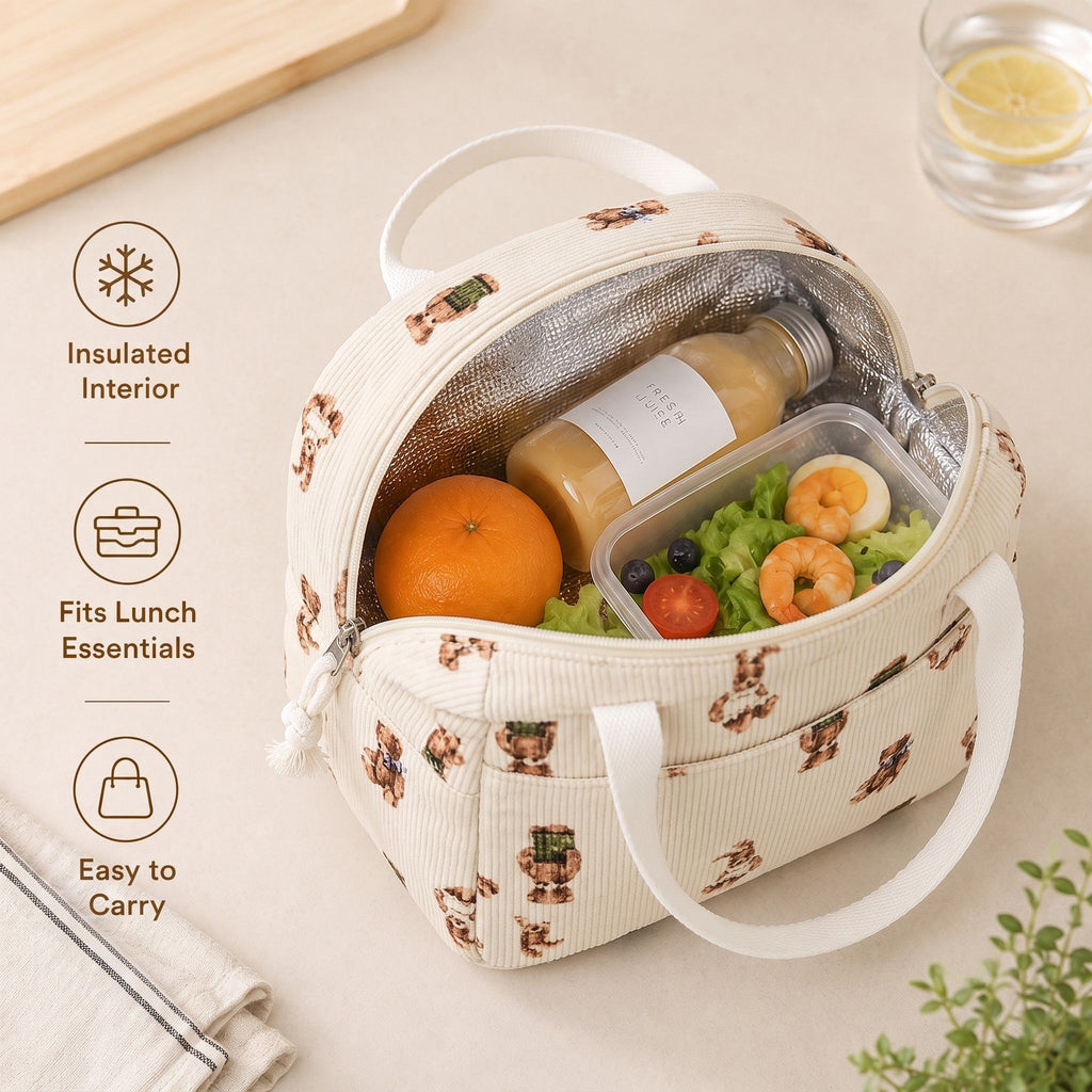 Printed Insulated Lunch Tote Bag with Double Handles and Zip Closure