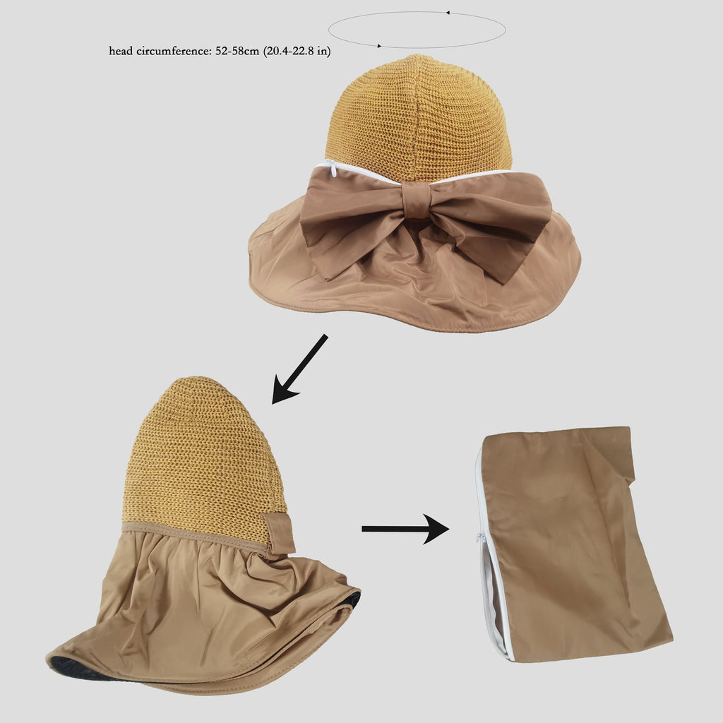 Anna-Kaci Women's Foldable Packable Sun Hats with Bow Bag