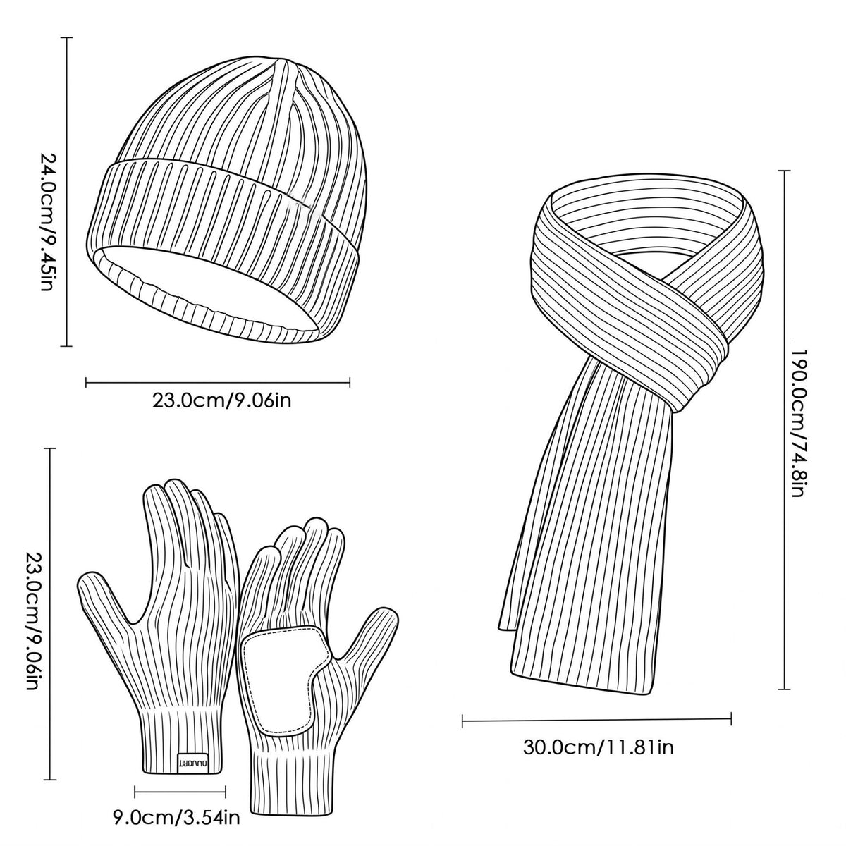 3 Piece Ribbed Knit Beanie Scarf and Touchscreen Gloves Set