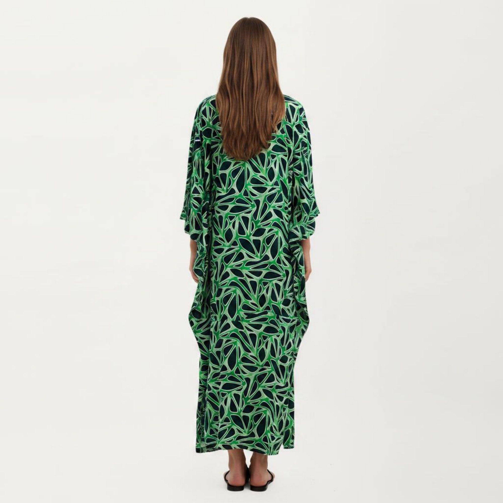 Anna-Kaci Women's Floral Print Kaftan Maxi Dress with V-Neck Button Front and Flowy Batwing Sleeves