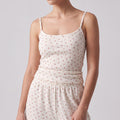 2-Piece Set Waffle Knit Ditsy Floral Camisole with Adjustable Straps and Relaxed Wide Leg Lounge Pants