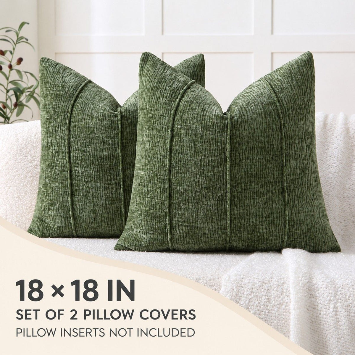 2 Pack Solid Textured Throw Pillow Covers 18 x 18 Inch with Hidden Zipper