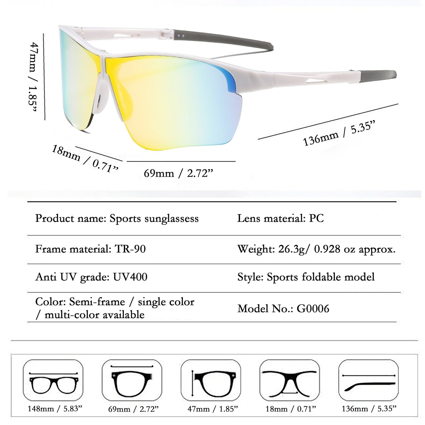 Anna-Kaci Active Women's Foldable Color-Changing UV-Protect Outdoor Sports Running Sunglasses
