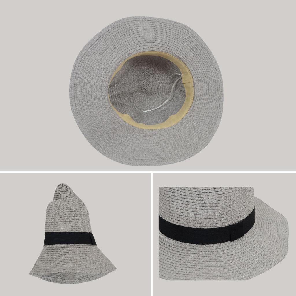 Anna-Kaci Wide Brim Straw Fedora Sun Hat with Black Band Lightweight Packable Summer Panama Hat for UV Protection