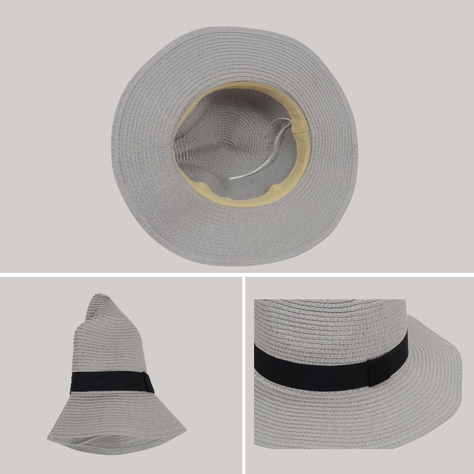 Anna-Kaci Wide Brim Straw Fedora Sun Hat with Black Band Lightweight Packable Summer Panama Hat for UV Protection