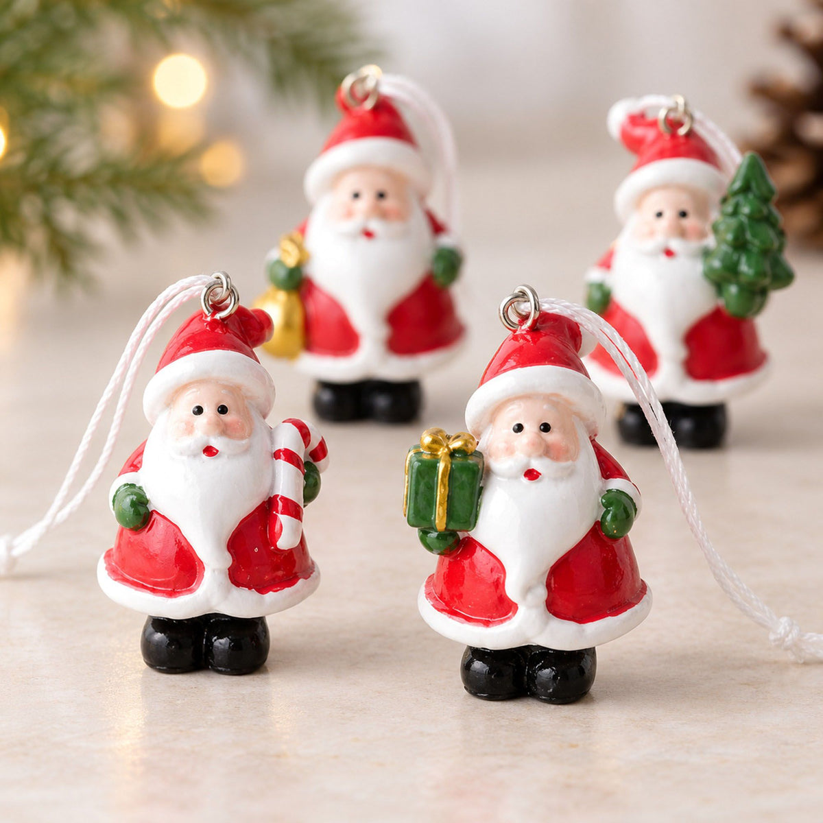 4ct Mini Resin Santa Christmas Tree Ornaments Assorted Holiday Decorations Gift
