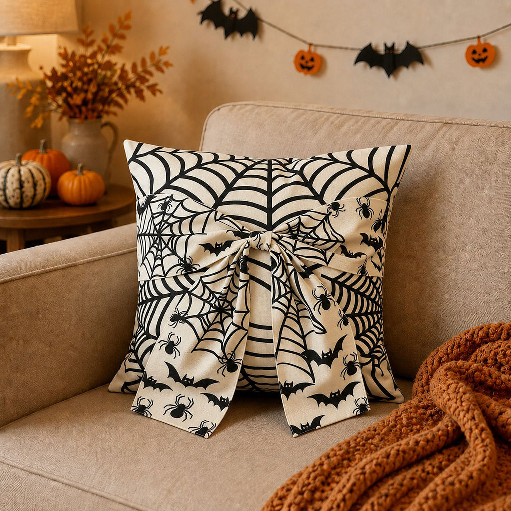 Halloween Throw Pillow Cover with Decorative Bow 18 x 18 Inch