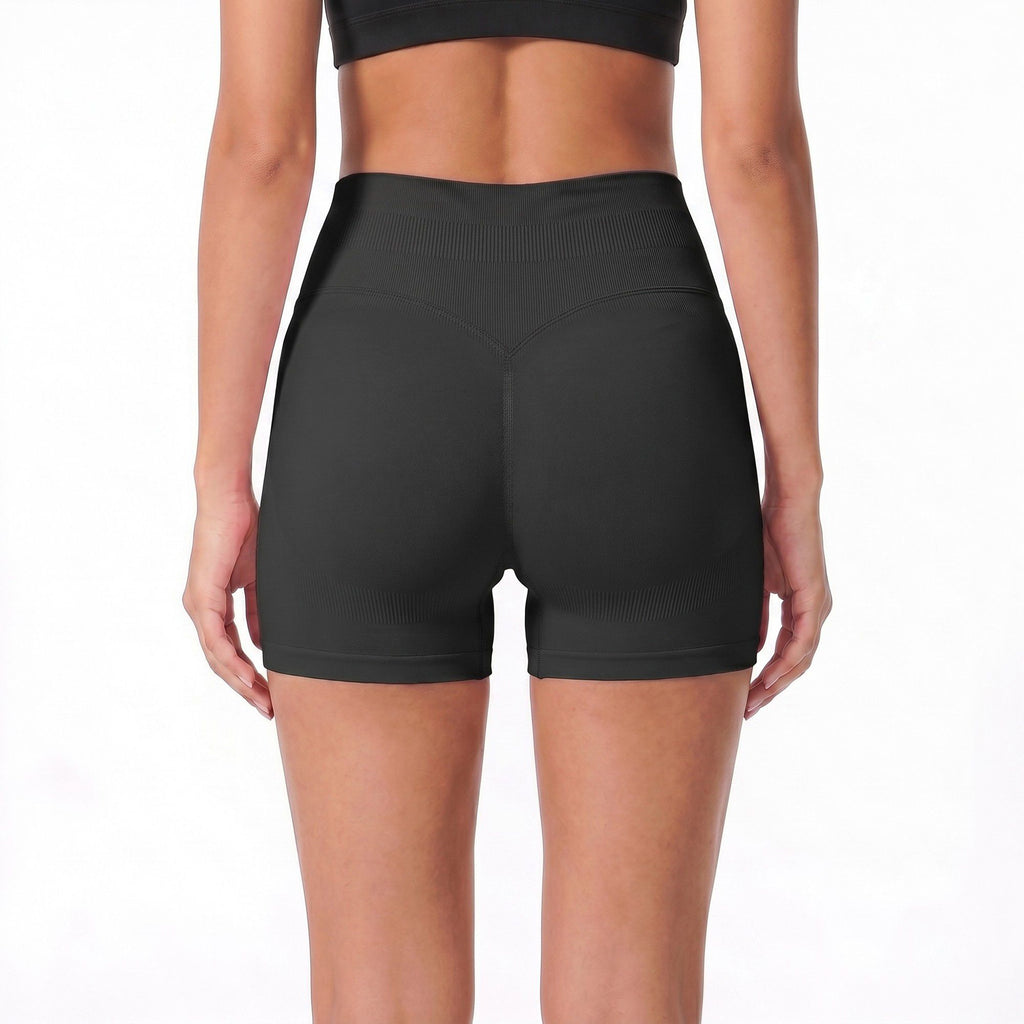 High Waist Seamless Workout Shorts Ribbed Waistband Yoga Biker Shorts