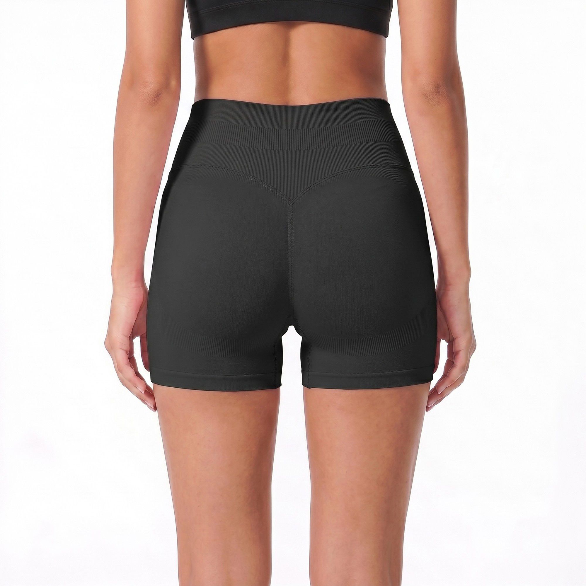 High Waist Seamless Workout Shorts Ribbed Waistband Yoga Biker Shorts