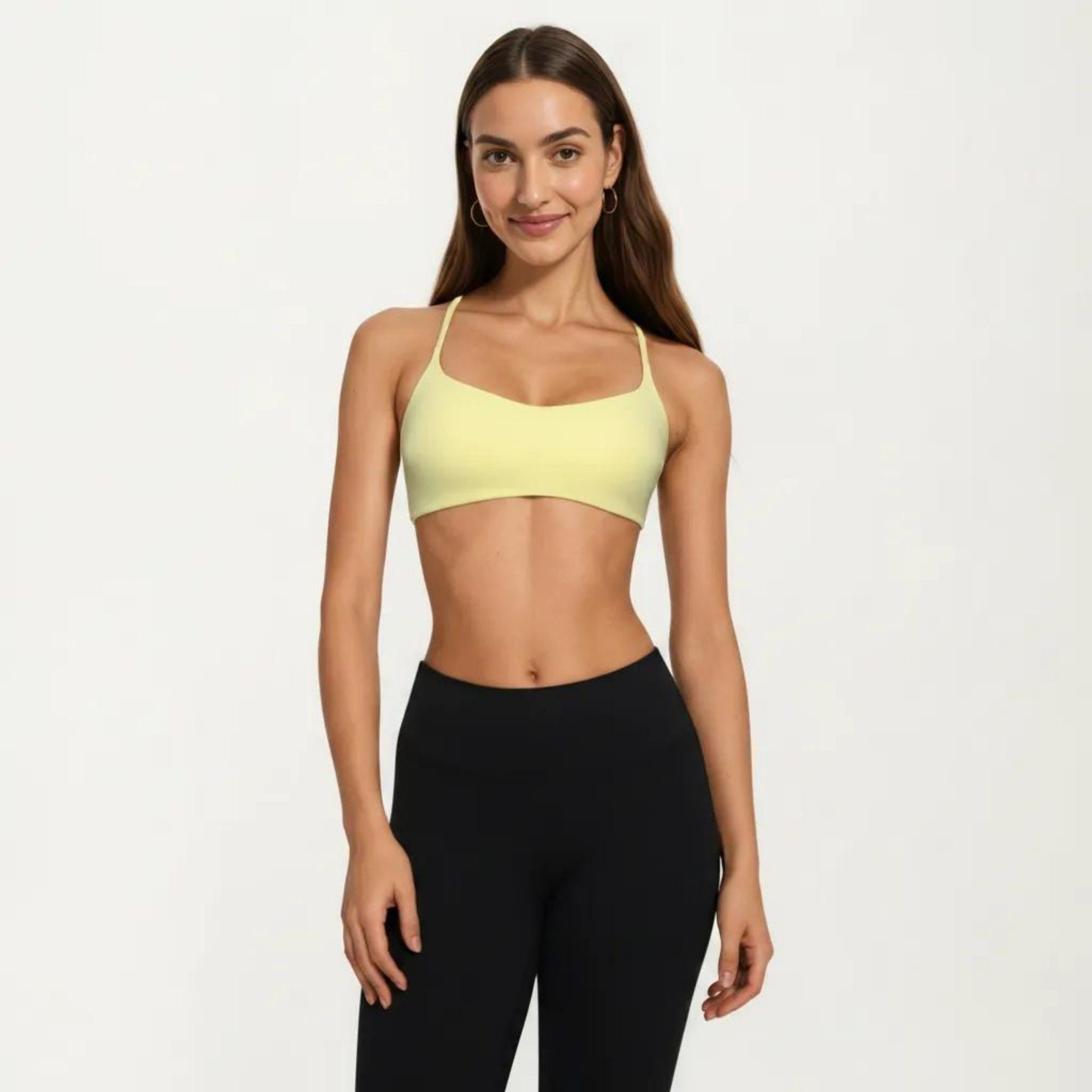 Anna-Kaci Active Women's Strappy Sports Bra with Adjustable Cross Back and Scoop Neck Front