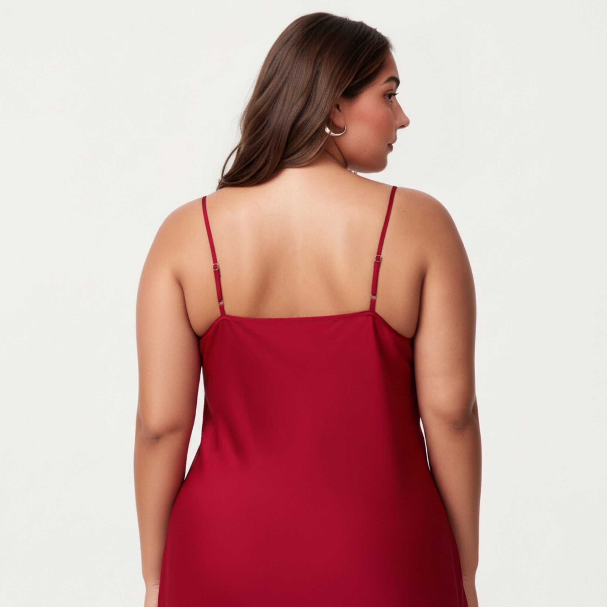 Anna-Kaci Lounge Women's Plus Size Satin Slip Nightgown with Adjustable Spaghetti Straps Midi Length Relaxed Fit Sleepwear Dress