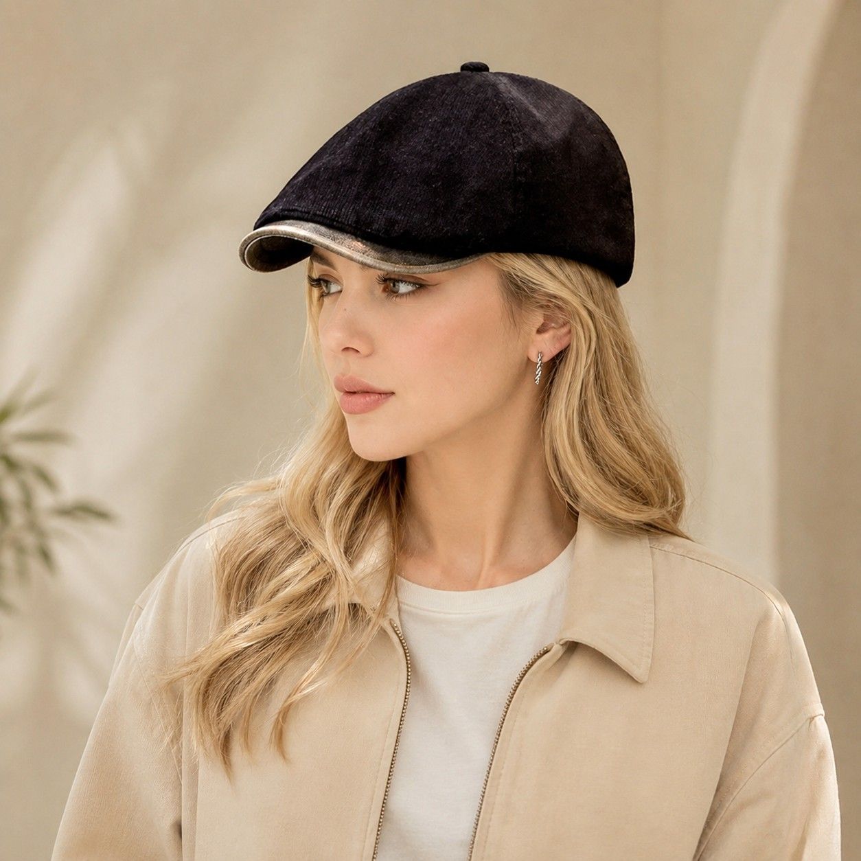 Corduroy Newsboy Cap Adjustable Short Brim Vintage Fall Winter Hat