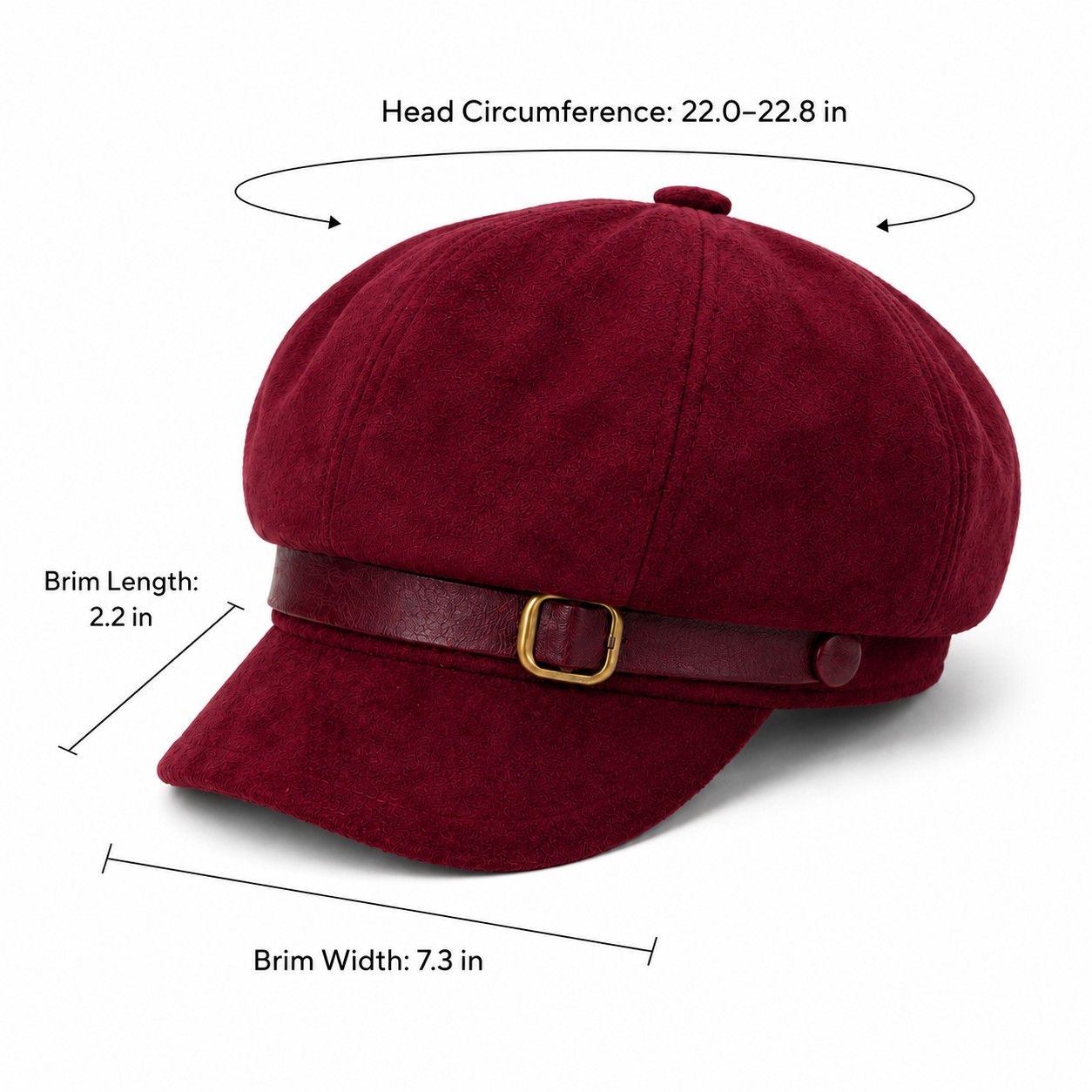 Faux Suede Baker Boy Cap with Buckle Band Vintage Newsboy Style Hat
