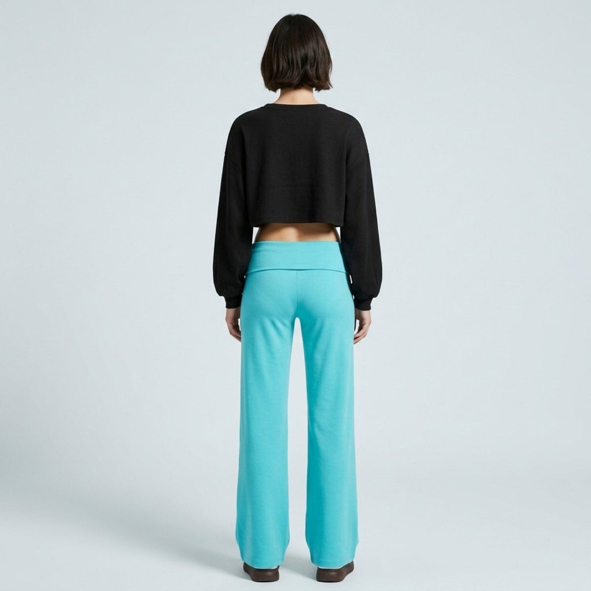 Foldover Waistband Wide-Leg Lounge Trousers
