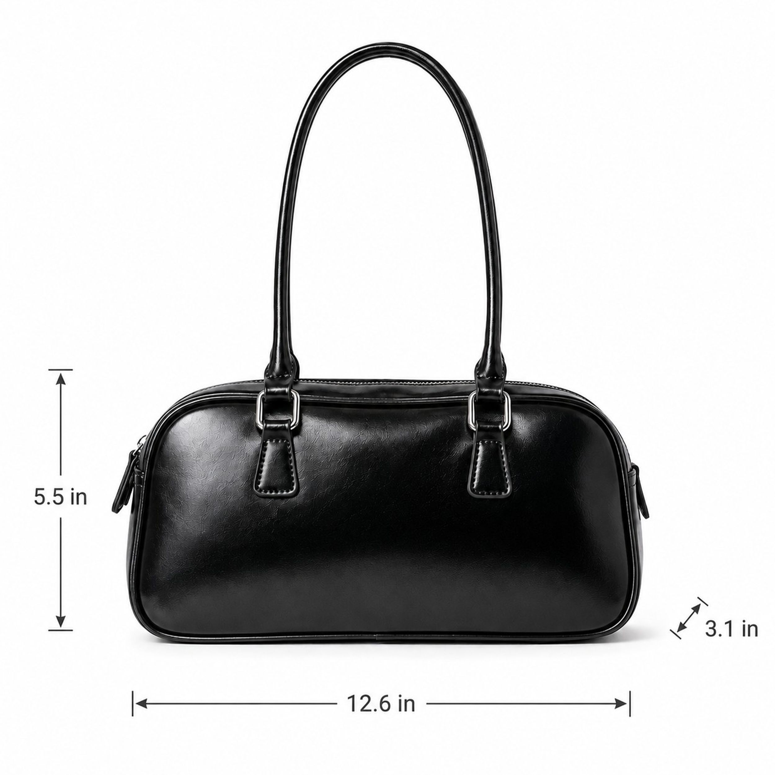 East West Faux Leather Bowler Shoulder Bag with Double Handles and Zip Closure